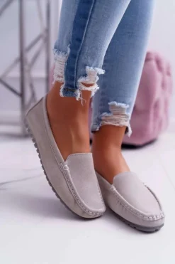 Discount Damskie buty S.Barski Mokasyny Damskie Skóra Zamszowa Beżowe Tenzion