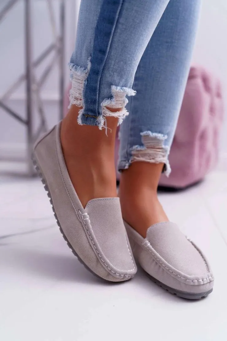 Discount Damskie buty S.Barski Mokasyny Damskie Skóra Zamszowa Beżowe Tenzion