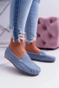 Clearance Damskie buty S.Barski Mokasyny Damskie Skóra Zamszowa Niebieskie Tenzion