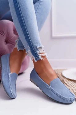 Clearance Damskie buty S.Barski Mokasyny Damskie Skóra Zamszowa Niebieskie Tenzion