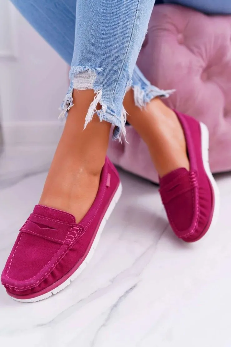 Damskie buty S.Barski Mokasyny Damskie Zamszowe*Mokasyny Damskie Skóra Zamszowa Fuksja Lauren