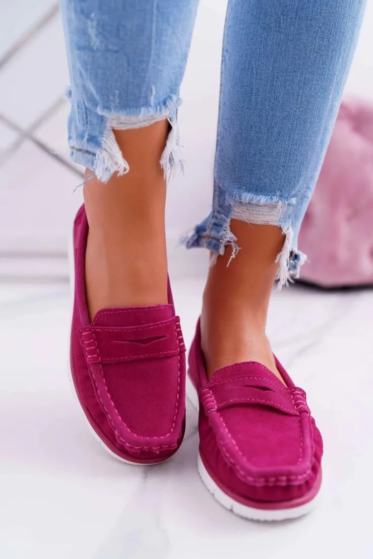 Damskie buty S.Barski Mokasyny Damskie Zamszowe*Mokasyny Damskie Skóra Zamszowa Fuksja Lauren