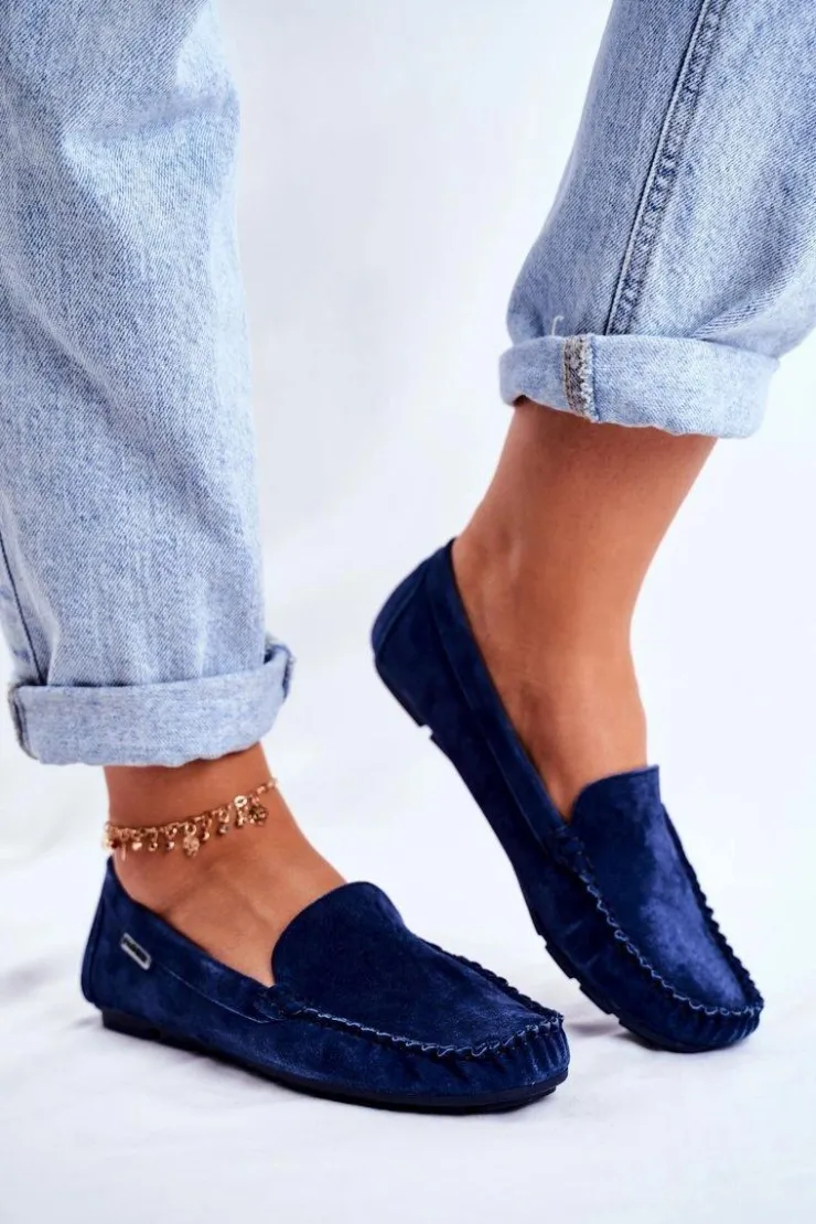 Damskie Buty damskie Vinceza Mokasyny Damskie Skóra Zamsz Niebieskie Papito