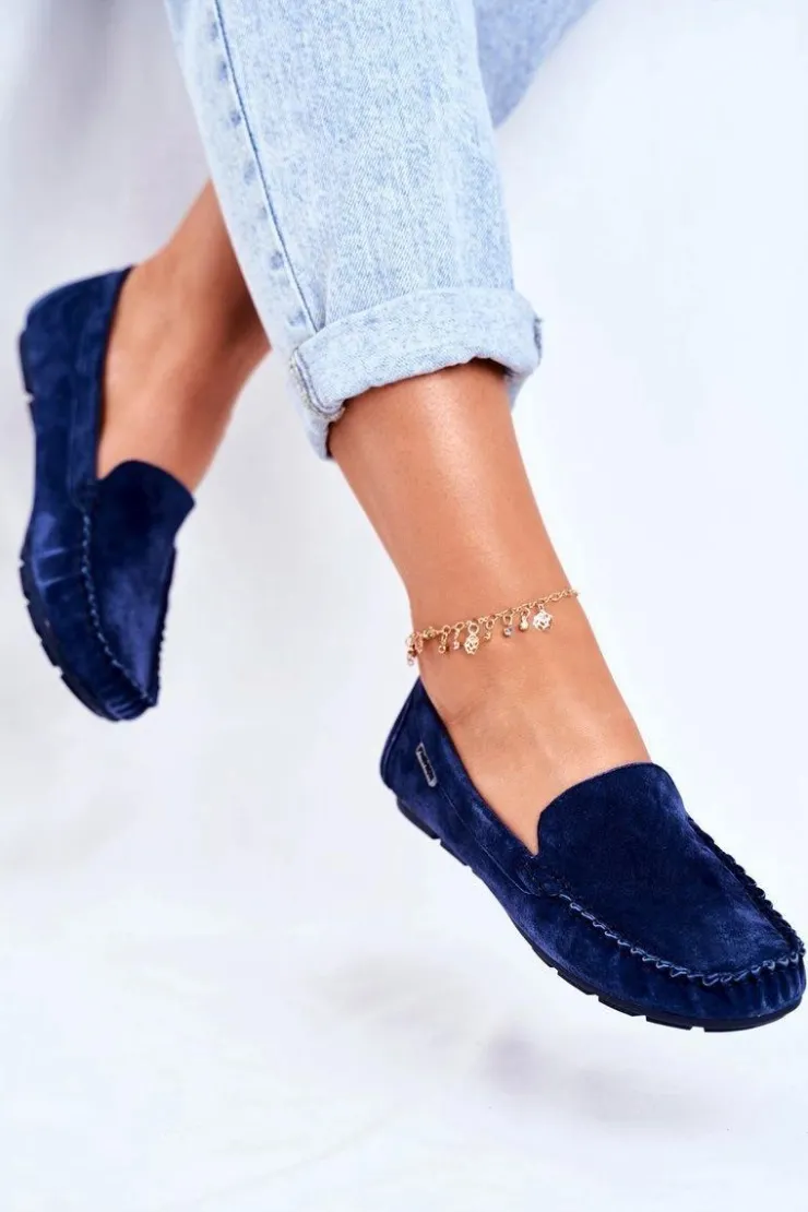 Damskie Buty damskie Vinceza Mokasyny Damskie Skóra Zamsz Niebieskie Papito