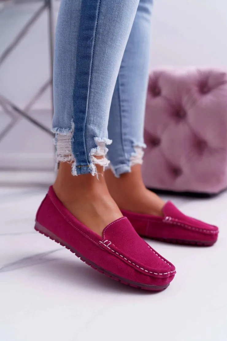 Damskie Damskie buty S.Barski Mokasyny Damskie Skóra Zamszowa Fuksja Tenzion