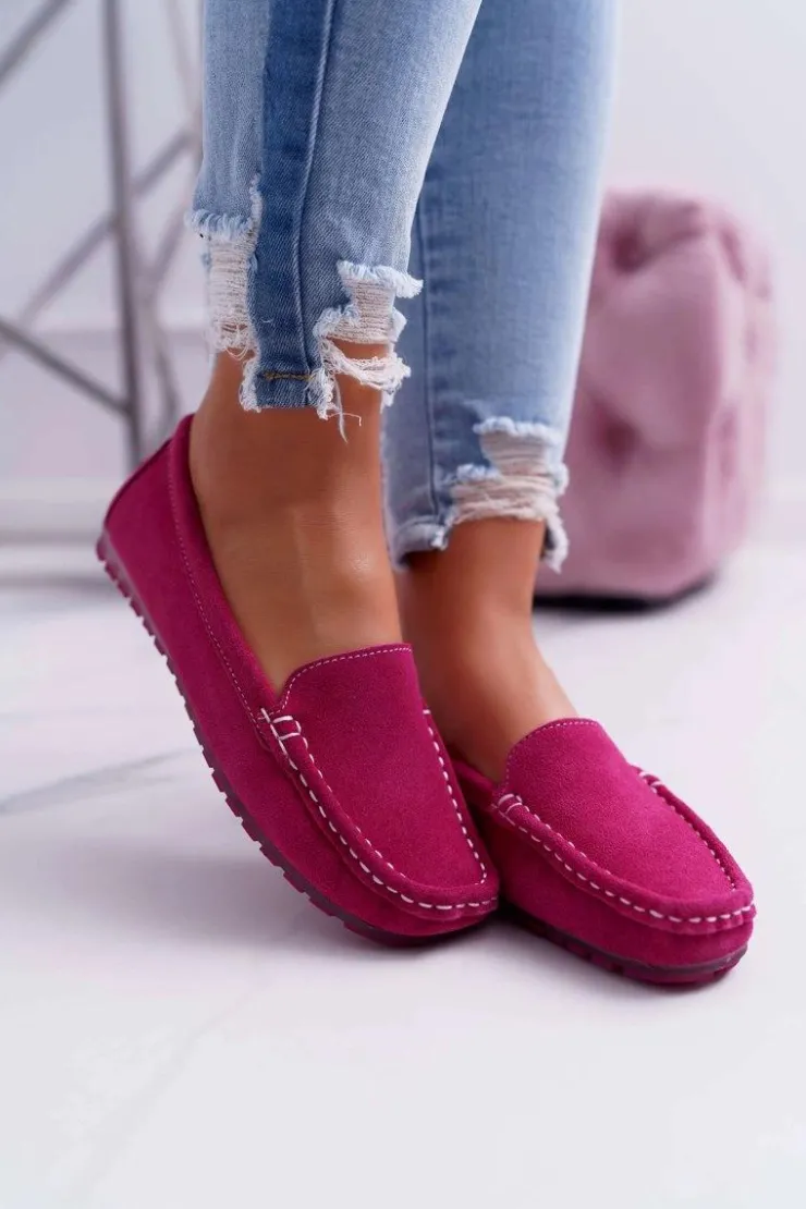 Damskie Damskie buty S.Barski Mokasyny Damskie Skóra Zamszowa Fuksja Tenzion