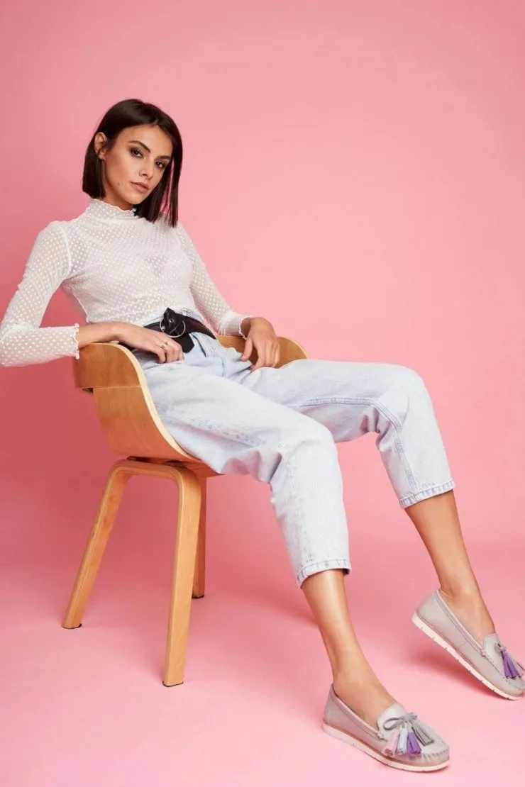 Discount Evento Mokasyny Damskie Skórzane Szare Bebbo