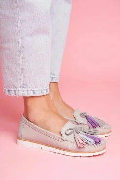 Discount Evento Mokasyny Damskie Skórzane Szare Bebbo