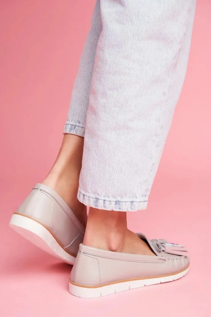 Discount Evento Mokasyny Damskie Skórzane Szare Bebbo