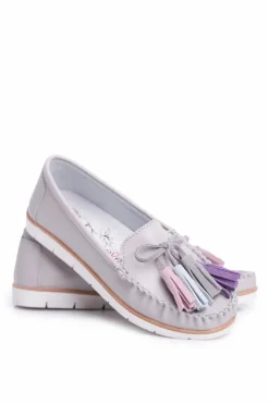 Discount Evento Mokasyny Damskie Skórzane Szare Bebbo