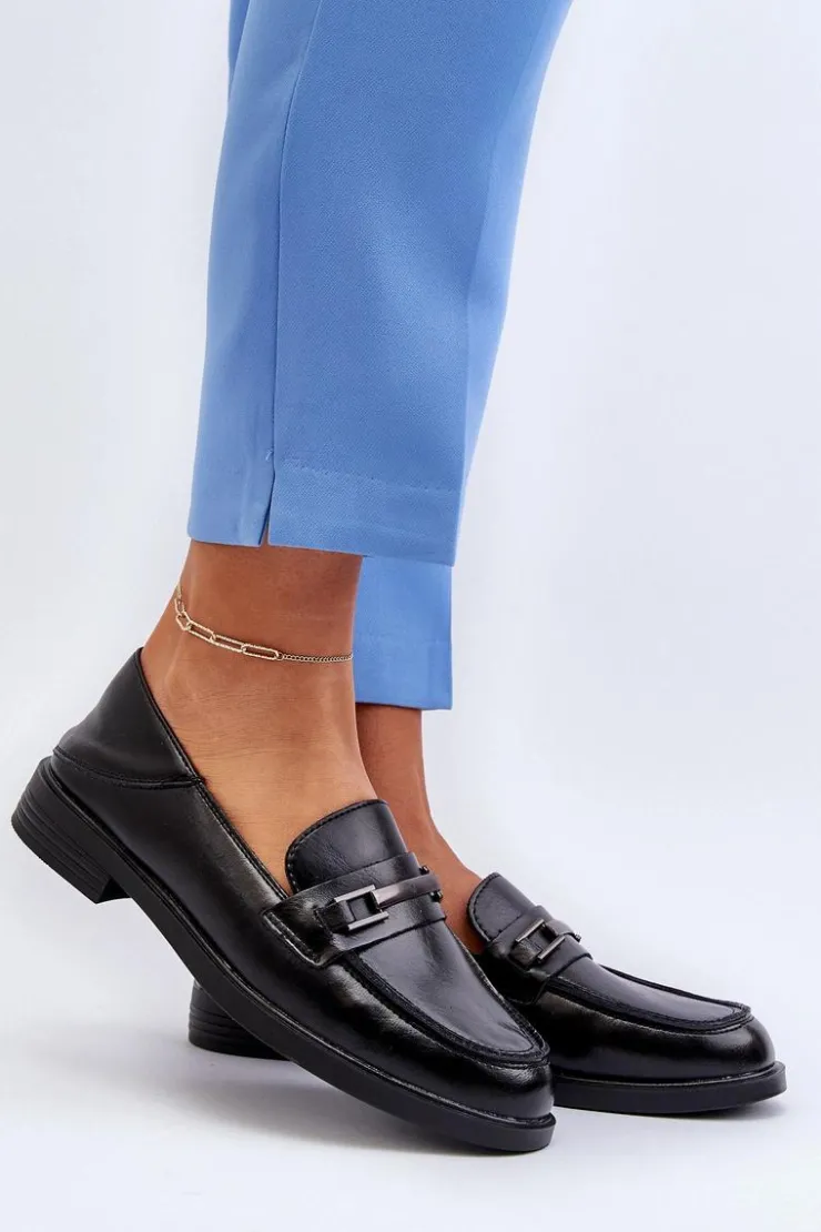 Outlet Buty damskie Vinceza Mokasyny Damskie Skórzane Czarne Nurea