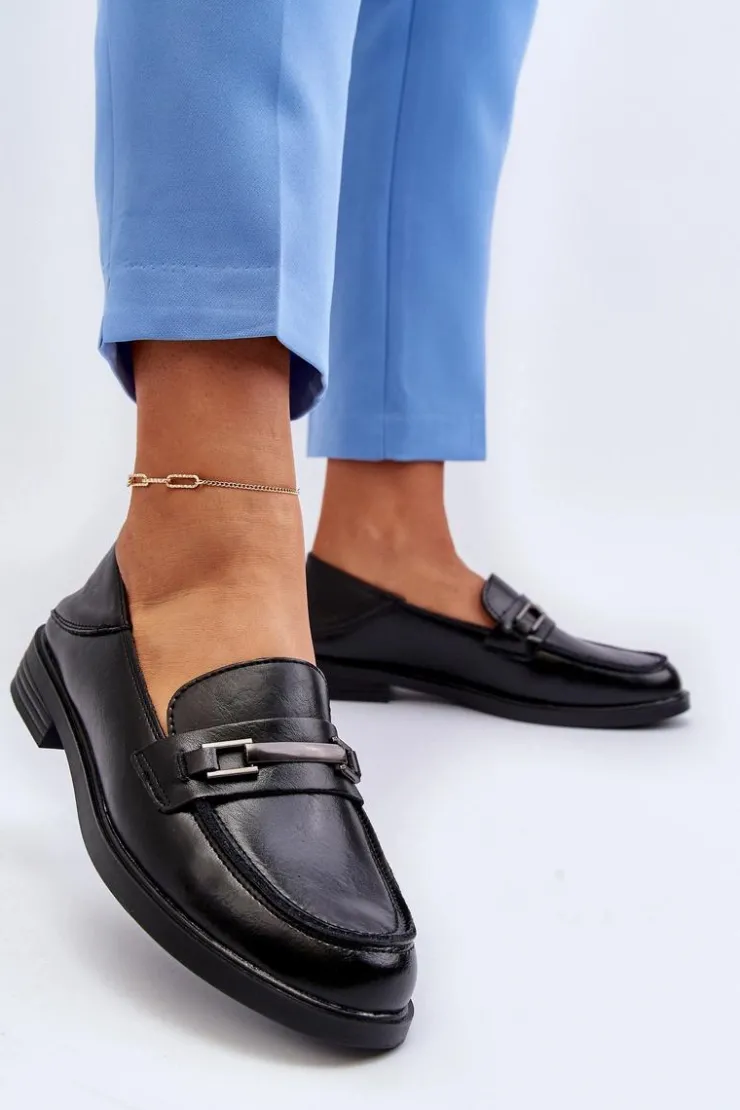 Outlet Buty damskie Vinceza Mokasyny Damskie Skórzane Czarne Nurea