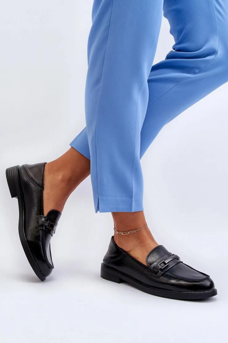 Outlet Buty damskie Vinceza Mokasyny Damskie Skórzane Czarne Nurea