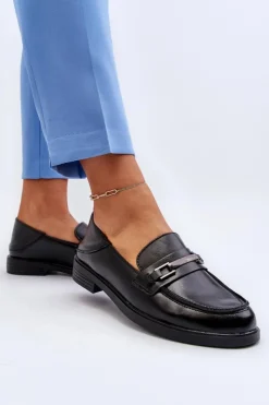 Outlet Buty damskie Vinceza Mokasyny Damskie Skórzane Czarne Nurea