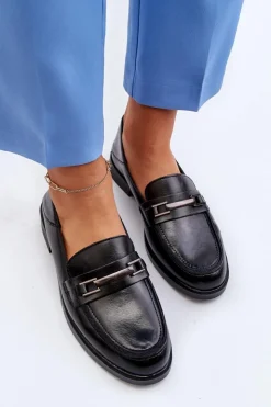 Outlet Buty damskie Vinceza Mokasyny Damskie Skórzane Czarne Nurea