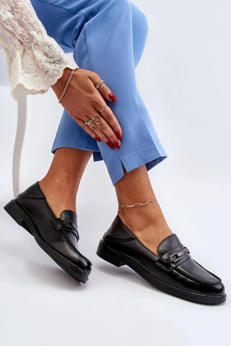 Outlet Buty damskie Vinceza Mokasyny Damskie Skórzane Czarne Nurea