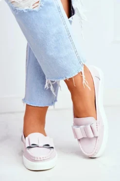 Damskie Damskie buty S.Barski Mokasyny Damskie Skórzane Różowe Lovren