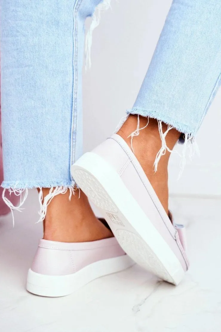 Damskie Damskie buty S.Barski Mokasyny Damskie Skórzane Różowe Lovren