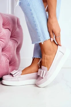 Damskie Damskie buty S.Barski Mokasyny Damskie Skórzane Różowe Lovren