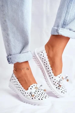 Damskie buty S.Barski Mokasyny Damskie Skórzane*Mokasyny Damskie Skórzane Ażurowe LR71515 Białe Murrieta