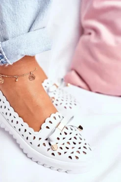 Damskie buty S.Barski Mokasyny Damskie Skórzane*Mokasyny Damskie Skórzane Ażurowe LR71515 Białe Murrieta