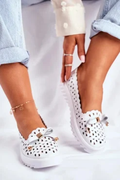 Damskie buty S.Barski Mokasyny Damskie Skórzane*Mokasyny Damskie Skórzane Ażurowe LR71515 Białe Murrieta