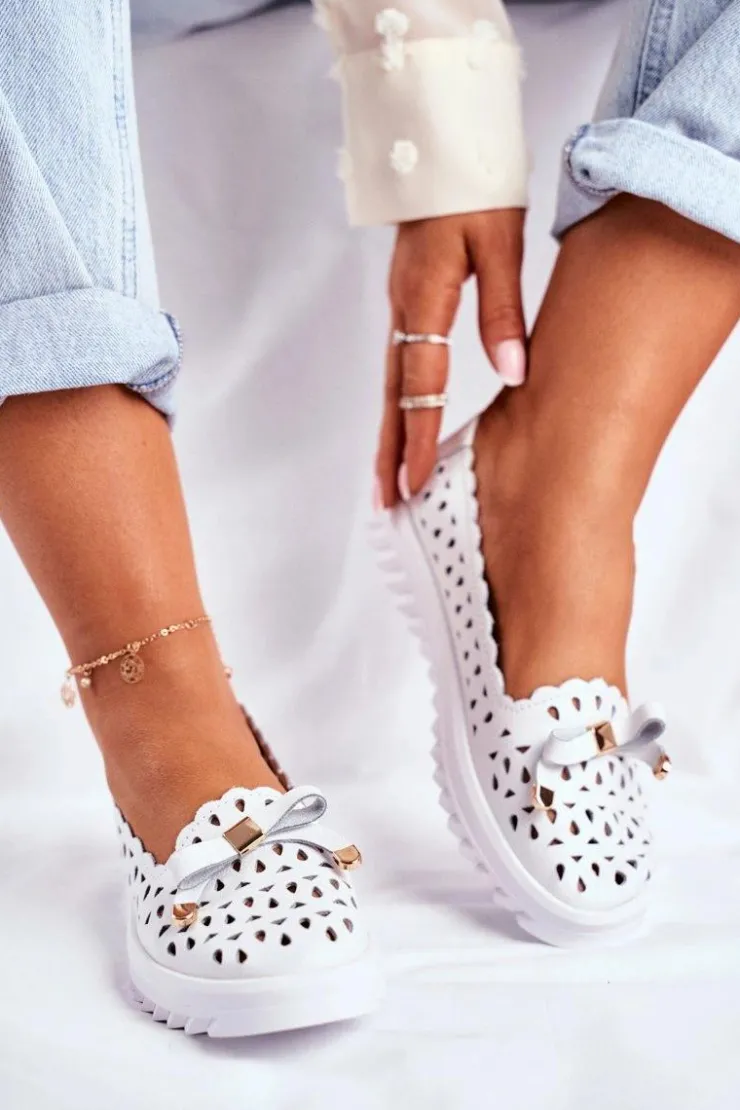 Damskie buty S.Barski Mokasyny Damskie Skórzane*Mokasyny Damskie Skórzane Ażurowe LR71515 Białe Murrieta