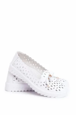 Damskie buty S.Barski Mokasyny Damskie Skórzane*Mokasyny Damskie Skórzane Ażurowe LR71515 Białe Murrieta