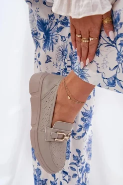 Buty damskie Vinceza Loafersy Damskie|Mokasyny Damskie Skórzane*Mokasyny Damskie Skórzane Ze Złotym Detalem Vinceza 88007 Ciemnobeżowe Beżowy