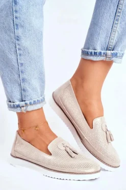 Sale Evento Mokasyny Damskie Skórzane Złote Amore Mio