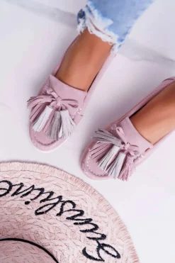 Evento Mokasyny Damskie Zamszowe*Mokasyny Damskie Skórzane Zamszowe Z Frędzlami Różowe Batist