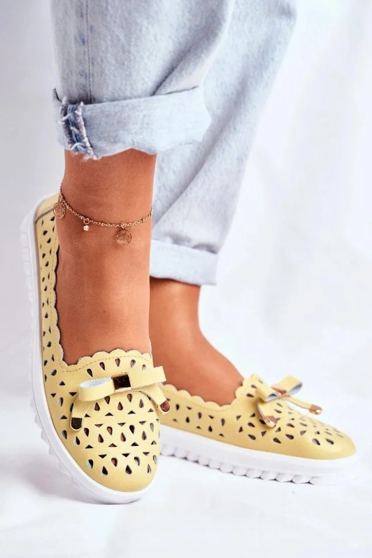 Damskie Damskie buty S.Barski Mokasyny Damskie Skórzane Ażurowe LR71515 Żółte Murrieta
