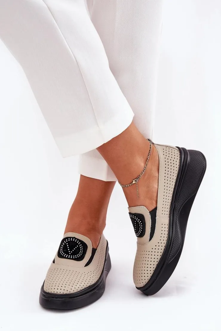 Damskie Buty damskie Vinceza Mokasyny Damskie Skórzane Na Platformie I Koturnie Vinceza 79522 Beżowe