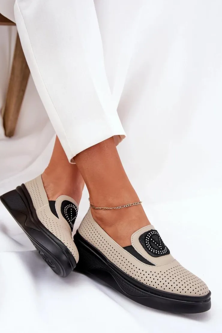 Damskie Buty damskie Vinceza Mokasyny Damskie Skórzane Na Platformie I Koturnie Vinceza 79522 Beżowe