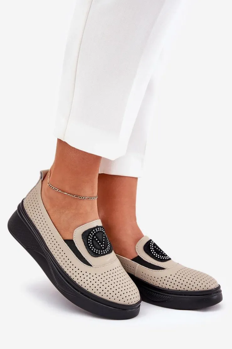 Damskie Buty damskie Vinceza Mokasyny Damskie Skórzane Na Platformie I Koturnie Vinceza 79522 Beżowe