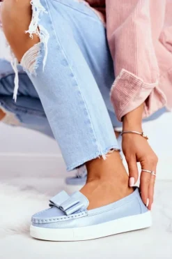 Damskie buty S.Barski Mokasyny Damskie Skórzane*Mokasyny Damskie Skórzane Niebieskie Lovren