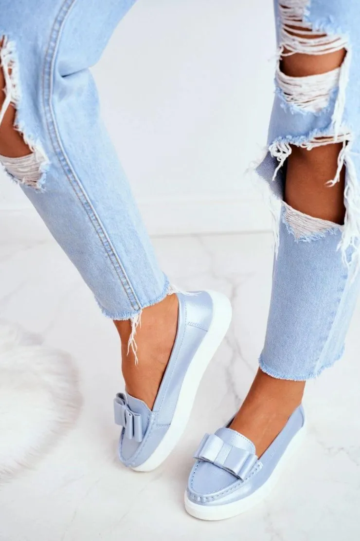 Damskie buty S.Barski Mokasyny Damskie Skórzane*Mokasyny Damskie Skórzane Niebieskie Lovren