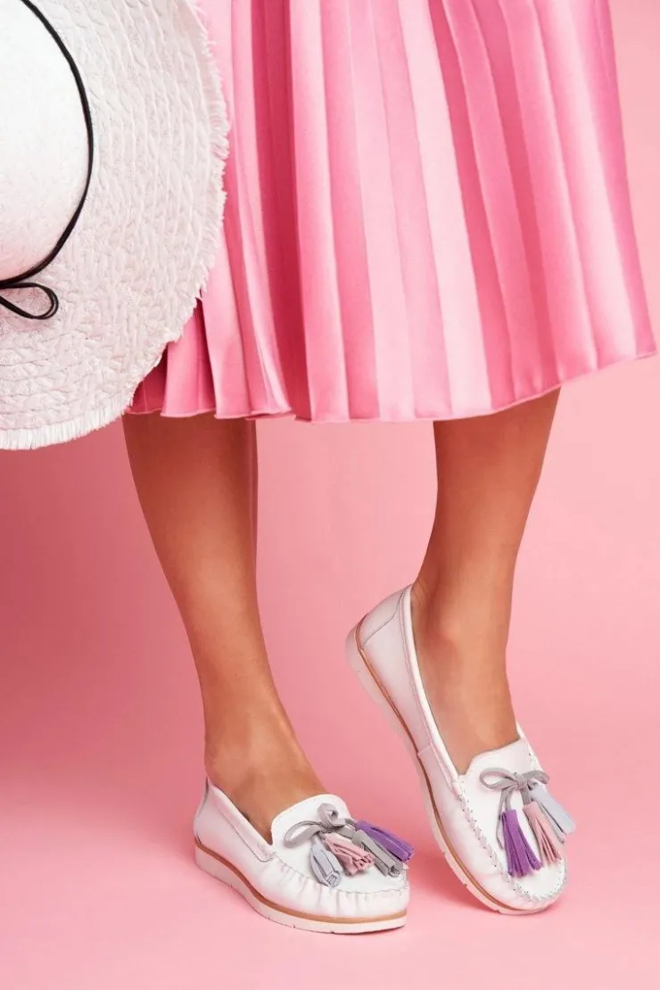 Damskie Evento Mokasyny Damskie Skórzane Białe Bebbo