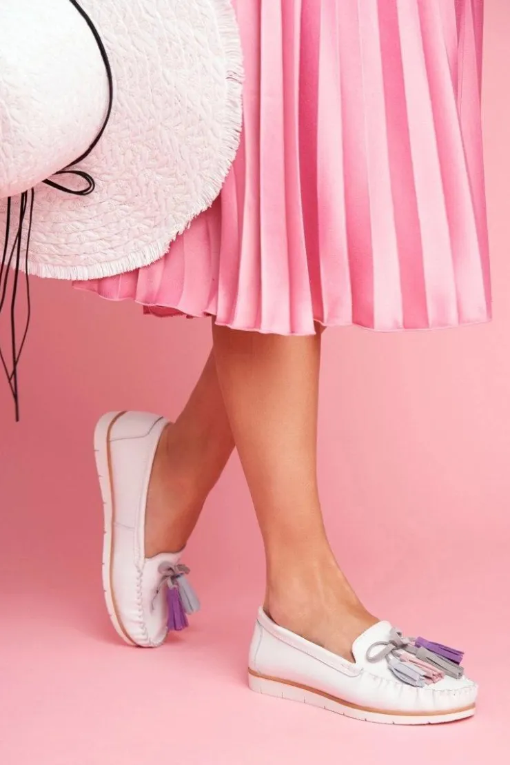 Damskie Evento Mokasyny Damskie Skórzane Białe Bebbo