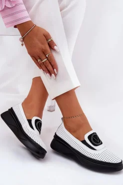 Damskie Buty damskie Vinceza Mokasyny Damskie Skórzane Na Platformie I Koturnie Vinceza 79522 Białe