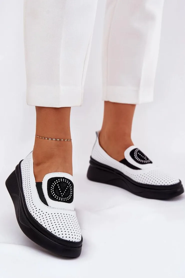 Damskie Buty damskie Vinceza Mokasyny Damskie Skórzane Na Platformie I Koturnie Vinceza 79522 Białe