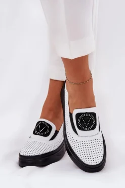 Damskie Buty damskie Vinceza Mokasyny Damskie Skórzane Na Platformie I Koturnie Vinceza 79522 Białe