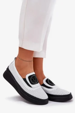 Damskie Buty damskie Vinceza Mokasyny Damskie Skórzane Na Platformie I Koturnie Vinceza 79522 Białe