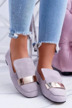 Damskie Boto Mokasyny Damskie Szare Z Blaszką Złote Lordsy Lu Boo Harlem