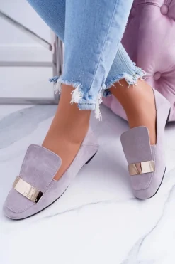 Damskie Boto Mokasyny Damskie Szare Z Blaszką Złote Lordsy Lu Boo Harlem