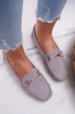 Damskie Boto Mokasyny Damskie Szare Zamszowe Sonnero