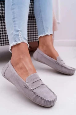 Clearance Boto Mokasyny Damskie Szare Zamszowe Bolero