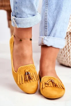 Damskie Boto Mokasyny Damskie Żółte Lordsy Frędzle Therese