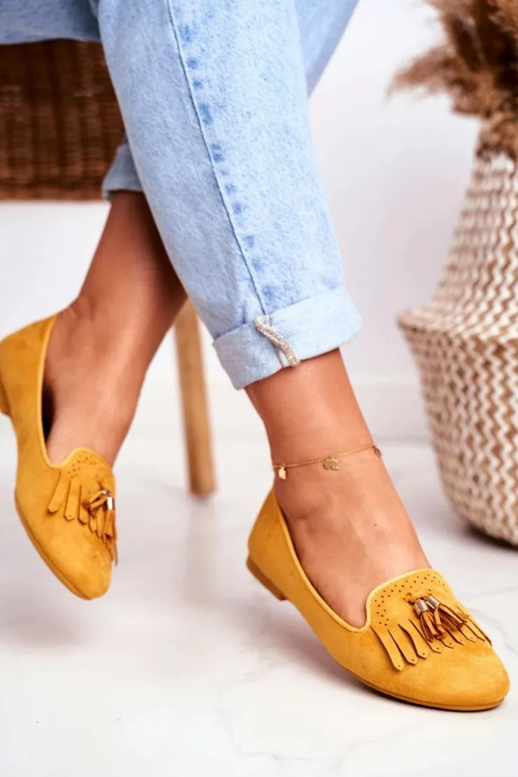 Damskie Boto Mokasyny Damskie Żółte Lordsy Frędzle Therese