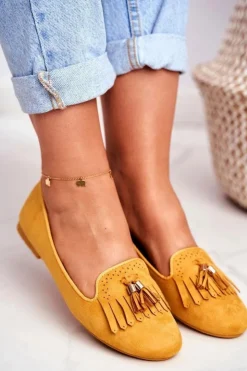 Damskie Boto Mokasyny Damskie Żółte Lordsy Frędzle Therese